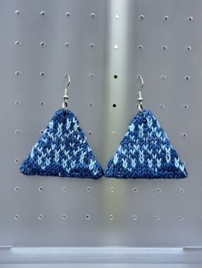 Handmade Triangular Knit Blue Earrings